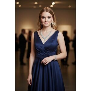 Silver Tone Rhinestone Jewelry Set Necklace Earrings Bracelet Ring Formal Prom